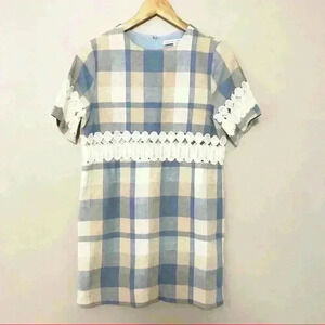English Factory Plaid Lace Detail Dress Sz S Blue